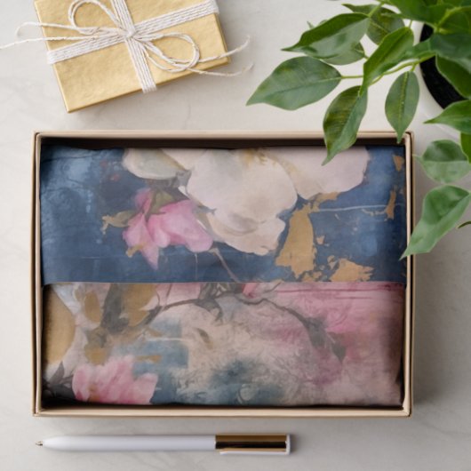 Papier Mousseline Floral rose et blanc (Cadeau)