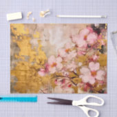 Papier Mousseline Floral rose et or (Artisanat)