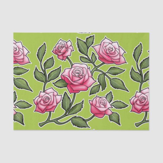 Papier Mousseline Floral Rose vert (Recto)