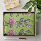 Papier Mousseline Floral Rose vert (Cadeau)