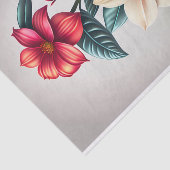 Papier Mousseline Floral Rouge Blanc Botanique Illustration Petit (Détail)