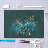 Papier Mousseline Floral Rustique Turquoise or (Artisanat)