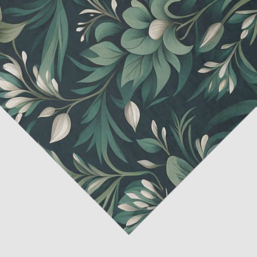 Papier Mousseline Floral vert émeraude foncé (Détail)