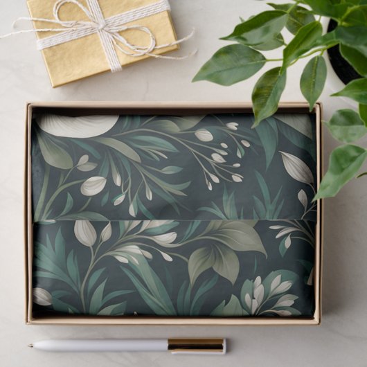 Papier Mousseline Floral vert émeraude foncé (Cadeau)