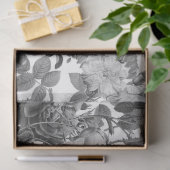 Papier Mousseline Floral Vintage noir blanc (Cadeau)