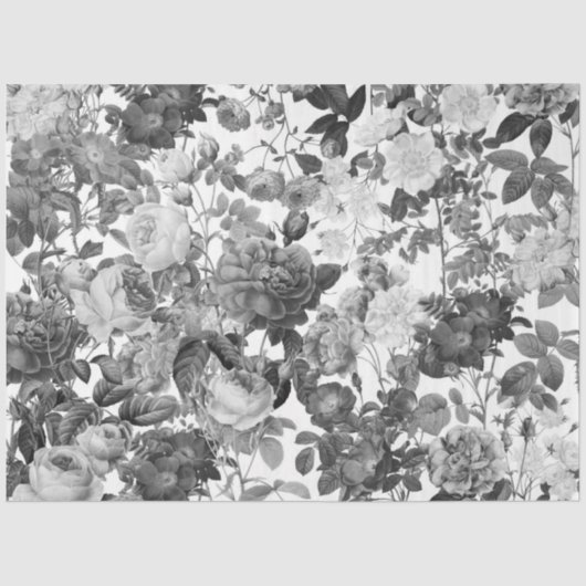 Papier Mousseline Floral Vintage noir blanc (Recto)