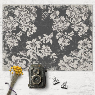 Papier Mousseline Floral vintage noir et blanc Grunge