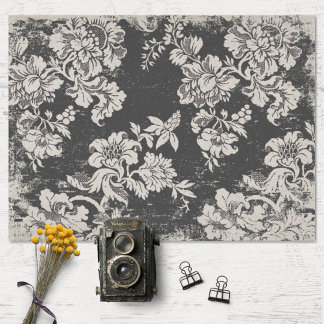 Papier Mousseline Floral vintage noir et blanc Grunge