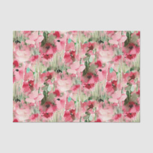 Papier Mousseline Floral vintage rouge et rose d'aquarelle à la mode