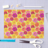 Papier Mousseline Floral Zinnia Jaune, rose, orange Botanique (Artisanat)