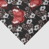 Papier Mousseline Florale de goth blanc noir avec papillons rouges (Détail)