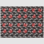 Papier Mousseline Florale de goth blanc noir avec papillons rouges (Recto)