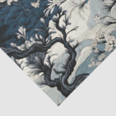 Papier Mousseline Florales bleu foncé et blanc inspirées de l'Asie v (Détail)