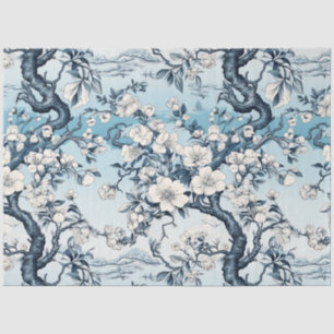Papier Mousseline Florales bleues et blanches inspirées de l'Asie vi