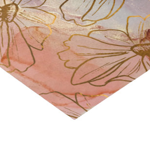 Papier Mousseline Florales d'huile d'or sur Pap de tissu Abstrait co