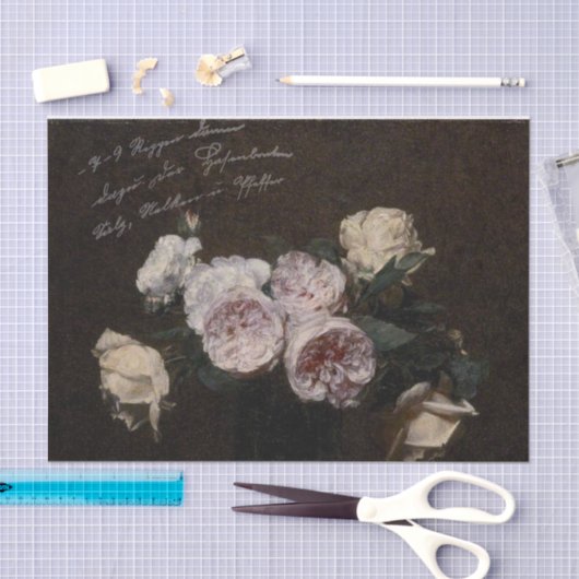 Papier Mousseline Flore ancienne avec script (Artisanat)