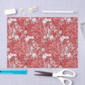 Papier Mousseline Flore d'algues marines, rouge profond et blanc (Artisanat)