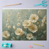 Papier Mousseline Flore De Crème Sur arrière - plan Vert (Artisanat)