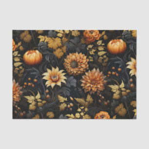 Papier Mousseline Flore de grande automne orange noire
