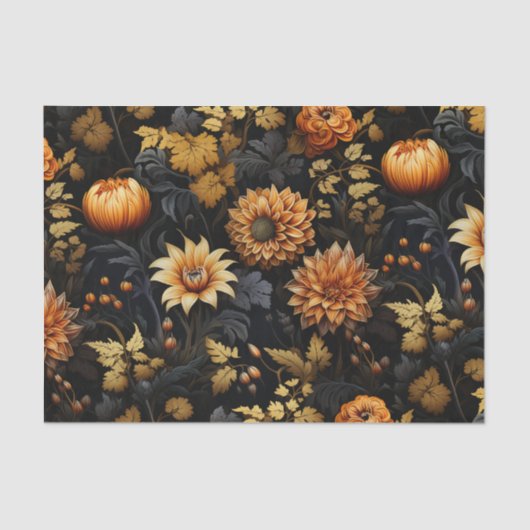 Papier Mousseline Flore de grande automne orange noire (Recto)