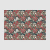 Papier Mousseline Flore de Noël traditionnelle rouge et Pinecone (Recto)