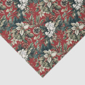 Papier Mousseline Flore de Noël traditionnelle rouge et Pinecone (Détail)