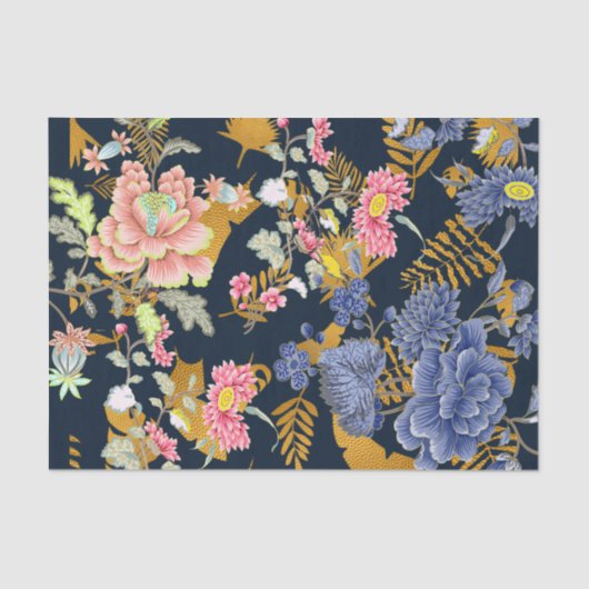 Papier Mousseline Flore design avec découpage feuille or (Recto)