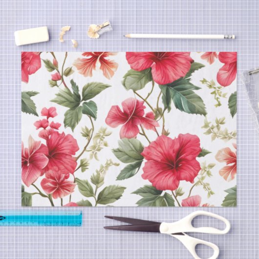 Papier Mousseline Flore Modèle Hibiscus Fleurs (Artisanat)