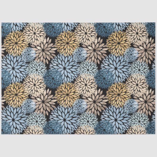 Papier Mousseline Flore moderne Blue Gold Dahlia (Recto)
