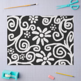 Papier Mousseline Flore Noir Blanc Fleurs Découpage