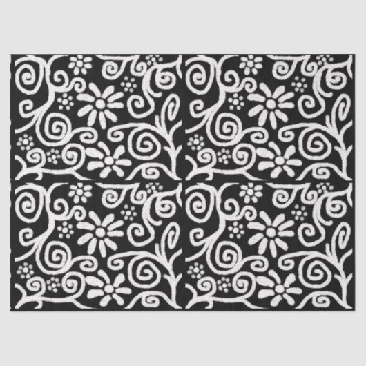 Papier Mousseline Flore Noir Blanc Fleurs Découpage (Recto)