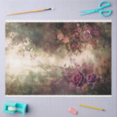 Papier Mousseline Flore romantique, Scène, Vin Bourgogne & Vert (Artisanat)