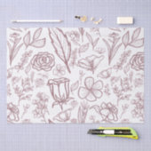 Papier Mousseline Flore rose simple sur blanc | (Artisanat)