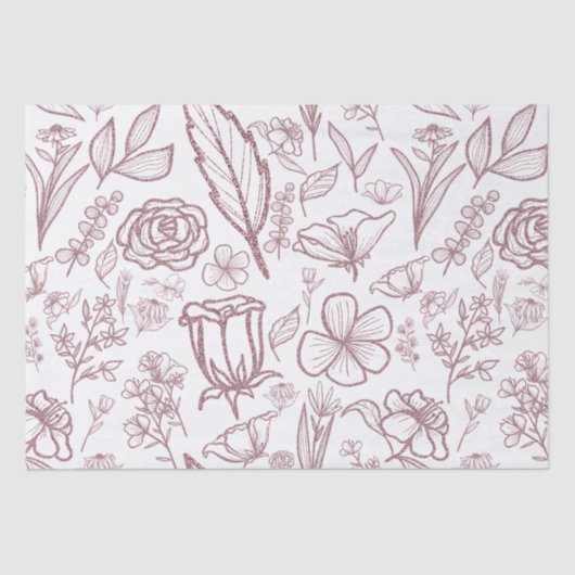 Papier Mousseline Flore rose simple sur blanc | (Recto)