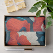 Papier Mousseline Flore Rouge, Blanc, Papillons Bleus Découpage (Cadeau)