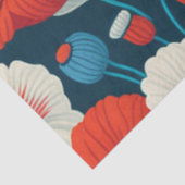 Papier Mousseline Flore Rouge, Blanc, Papillons Bleus Découpage (Détail)