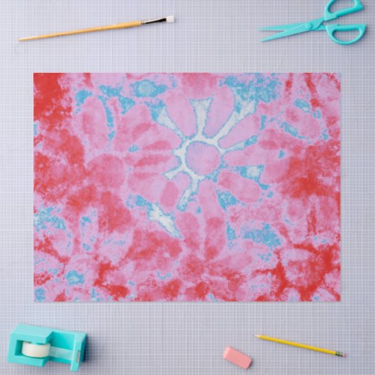 Papier Mousseline Flore Teint Hippie Fleurs rose bleu Découpage (Artisanat)