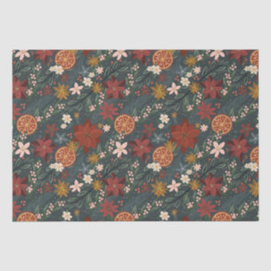 Papier Mousseline Flore Vintage d'hiver dessinée à la main Vert fonc