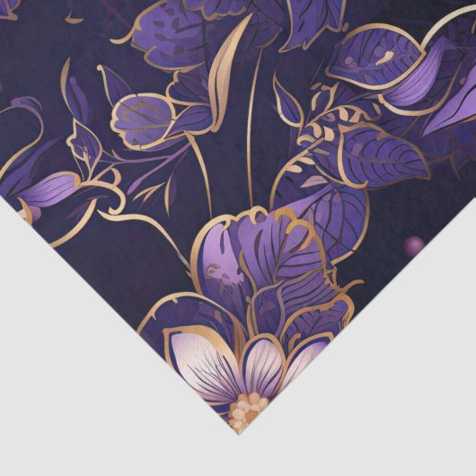 Papier Mousseline Flore violet foncé et or Faux (Détail)