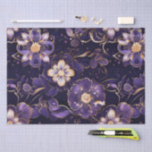 Papier Mousseline Flore violet foncé et or Faux (Artisanat)