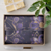Papier Mousseline Flore violet foncé et or Faux (Cadeau)