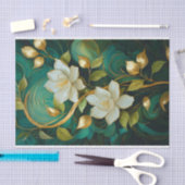 Papier Mousseline Flores de Gardénie dorées, blanc Formal Tropical (Artisanat)