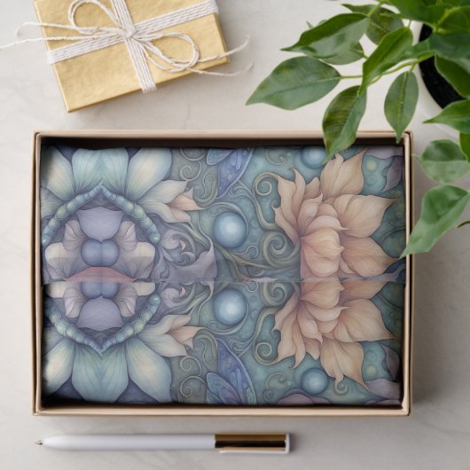 Papier Mousseline FLower Damask Blue Gold (Cadeau)