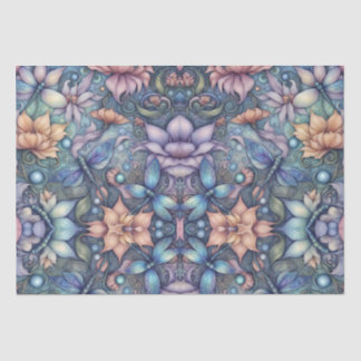 Papier Mousseline FLower Damask Blue Gold