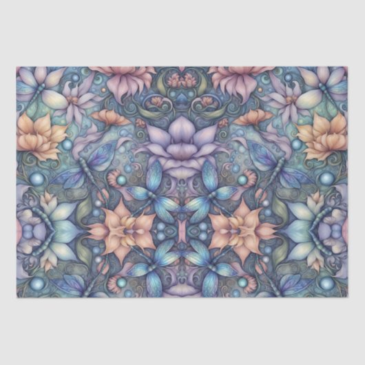 Papier Mousseline FLower Damask Blue Gold (Recto)