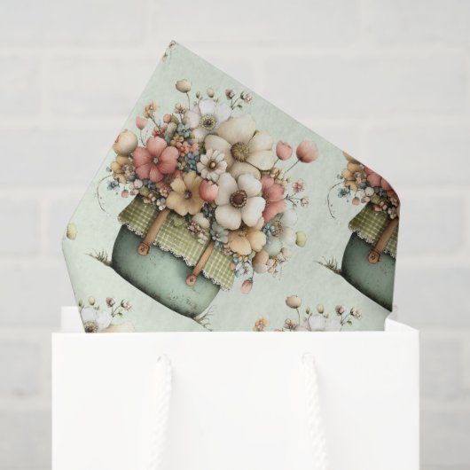 Papier Mousseline Flowers in a Pot Cozy Shabby Cute Pattern (Sac cadeau)