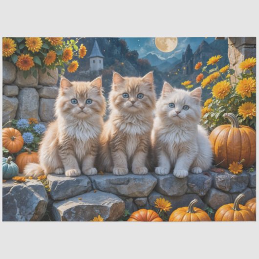 Papier Mousseline Fluffy Chatons d'automne Citrouilles et feuillage (Recto)
