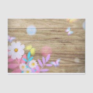 Papier Mousseline Folithe et papillons de printemps sur bois