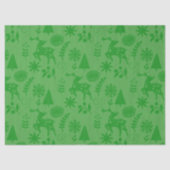 Papier Mousseline Folk Art Deer Forest Pattern Green Gift  (Recto)