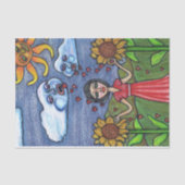 Papier Mousseline Folk Art Lady Clouds Sunflowers Sun Hearts (Recto)